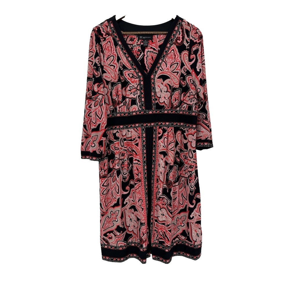 INC International Concepts Dress Plus 3/4 Sleeve V-Neck 2X Y2K rhinestone‎